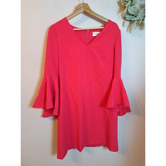 Eliza J Magenta Bell Sleeve Sheath Vneck Dress Size 4 - Picture 1 of 6